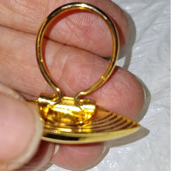 Art Deco Inspired Vintage Scarf Clip Gold Tone Blue Cabochon Grandmacore - Picture 6 of 8